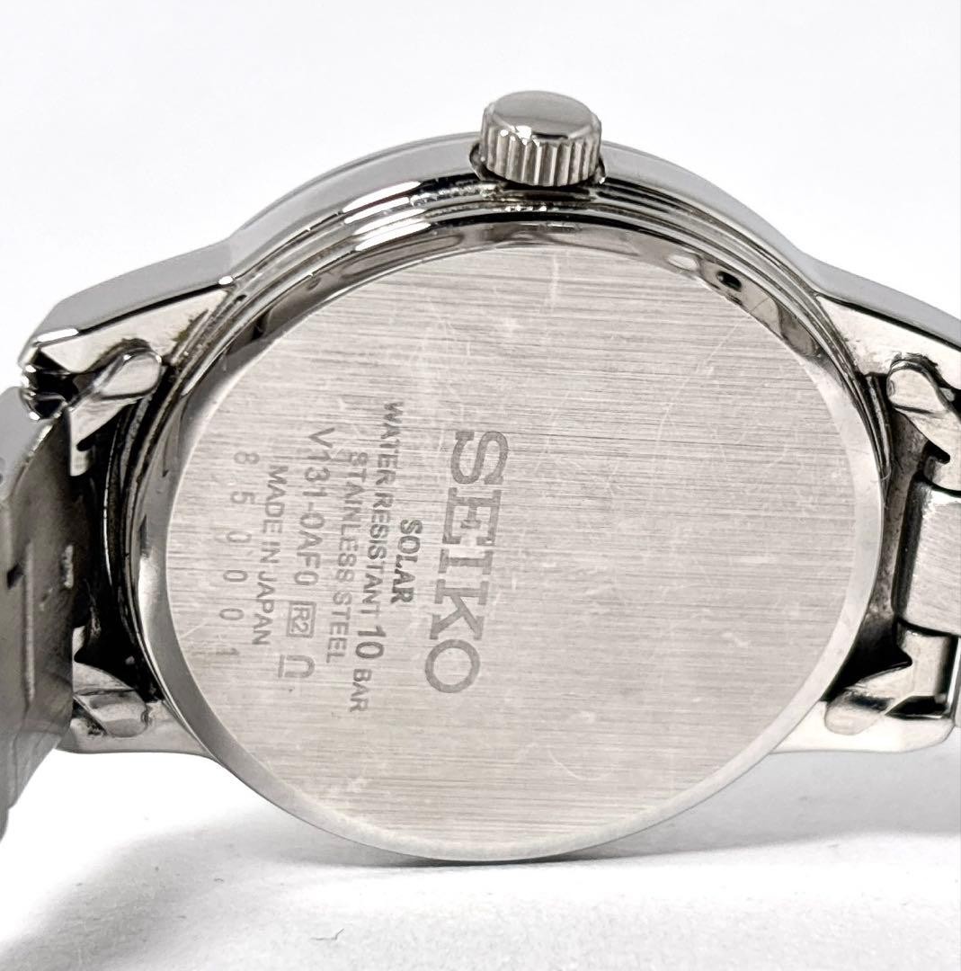SEIKO V131-0AF0 Solar Ladies Watch Quartz Round Roman Black Dial Stainless Steel