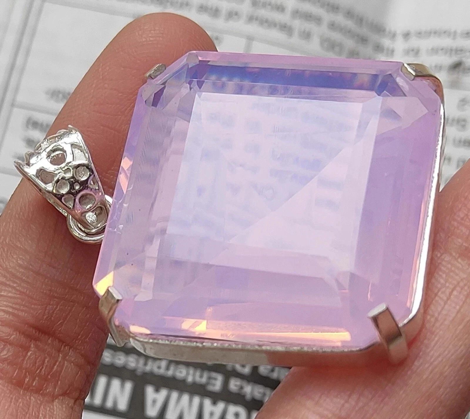 74 Ct Natural Pink Opal Asscher Cut 925 Solid Sterling Silver Pendant Gems 20