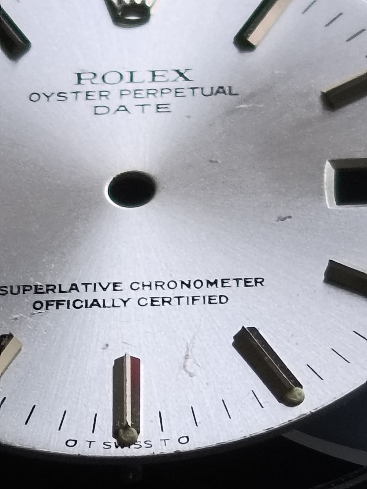 Rolex Oyster Perpetual Date Silver Metal Dial with Non-Numeric Hour Marks pn S2