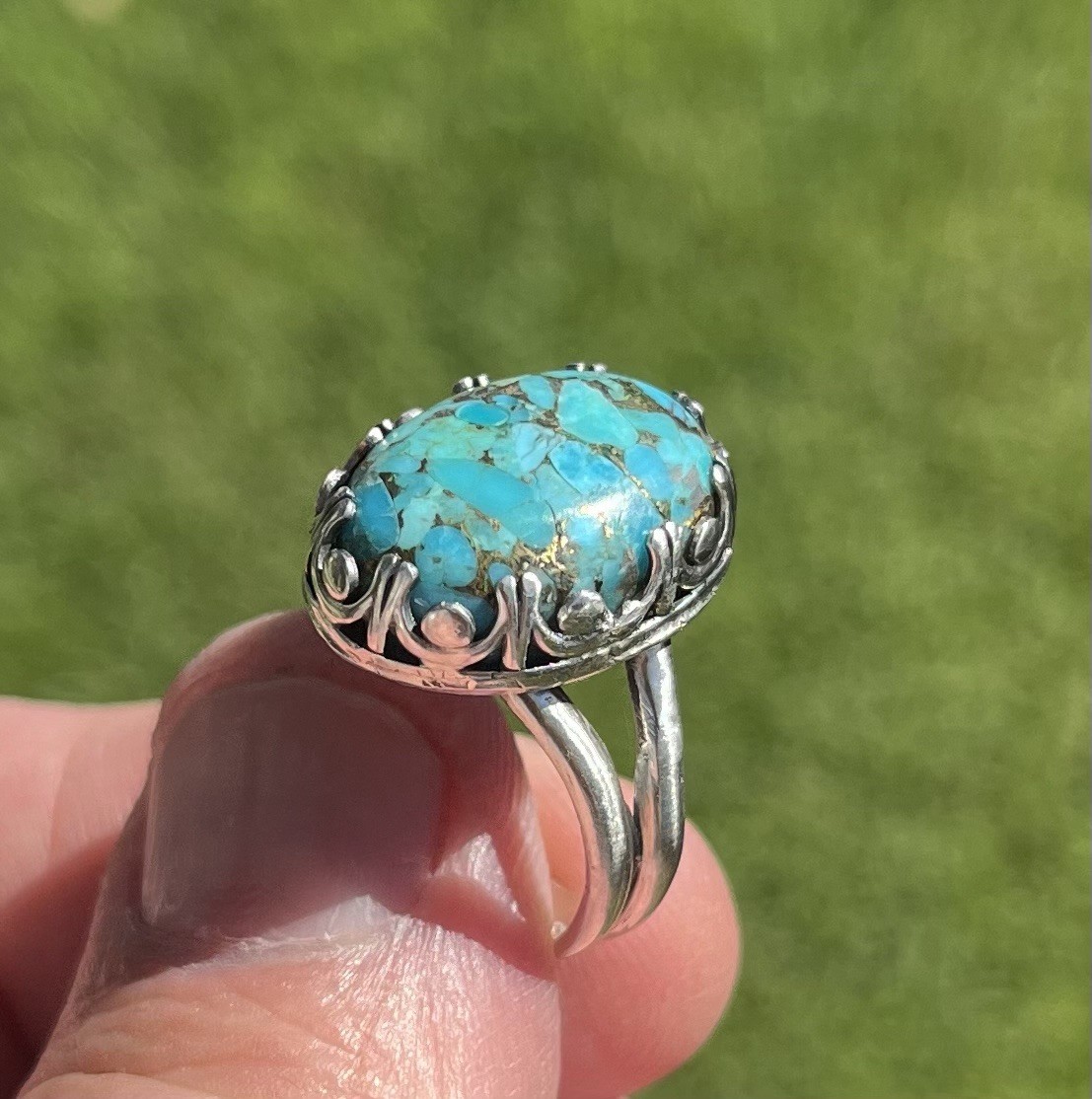 NEW Sterling Silver Copper Turquoise Ladies Ring Handmade One Of A Kind