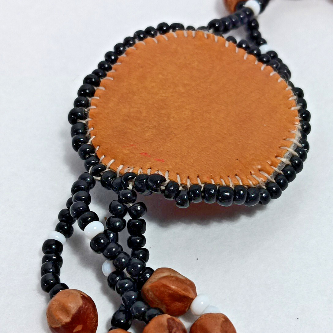 Ghost Bead Necklace Black White Brown Juniper Berry Seed Leather Mandala Tassel