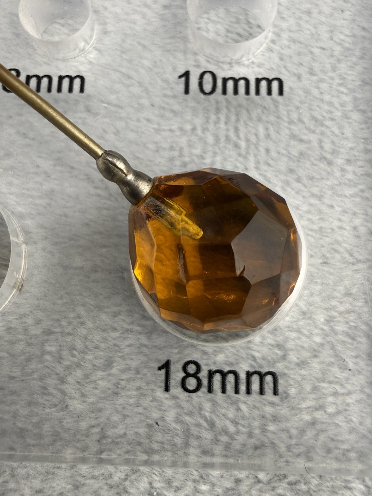 Vintage Stick Pin Faceted Orange Brown Glass Gold Tone