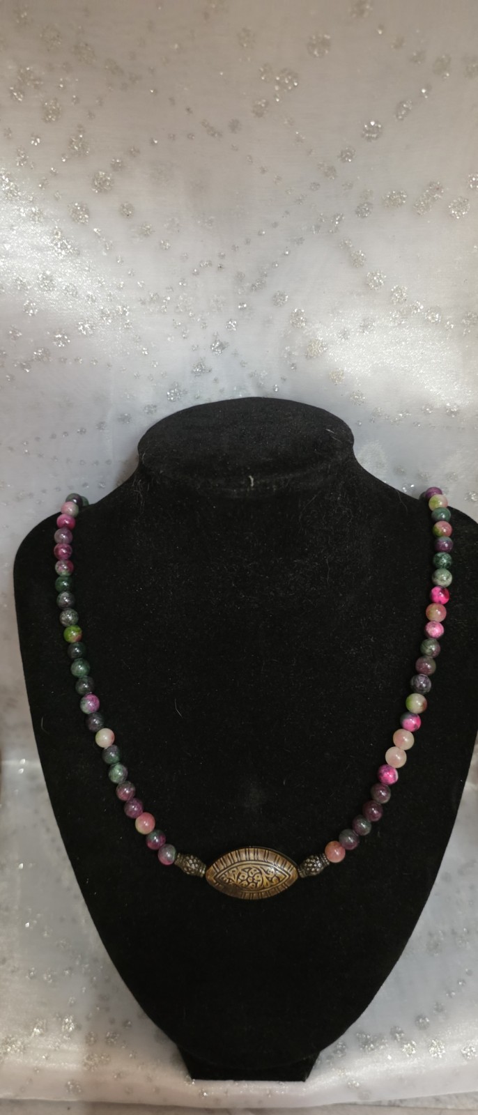 Multicolor Glass Beaded Necklace Ball/Bead Chain with Oval Metal Charm