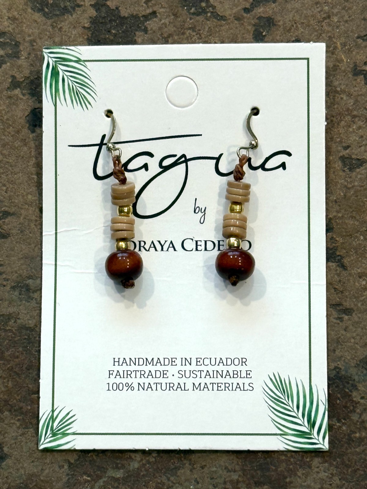 TAGUA NUT “MIKA” EARRINGS ORGANIC ARTISAN HANDMADE FAIR TRADE LIGHTWEIGHT NEW
