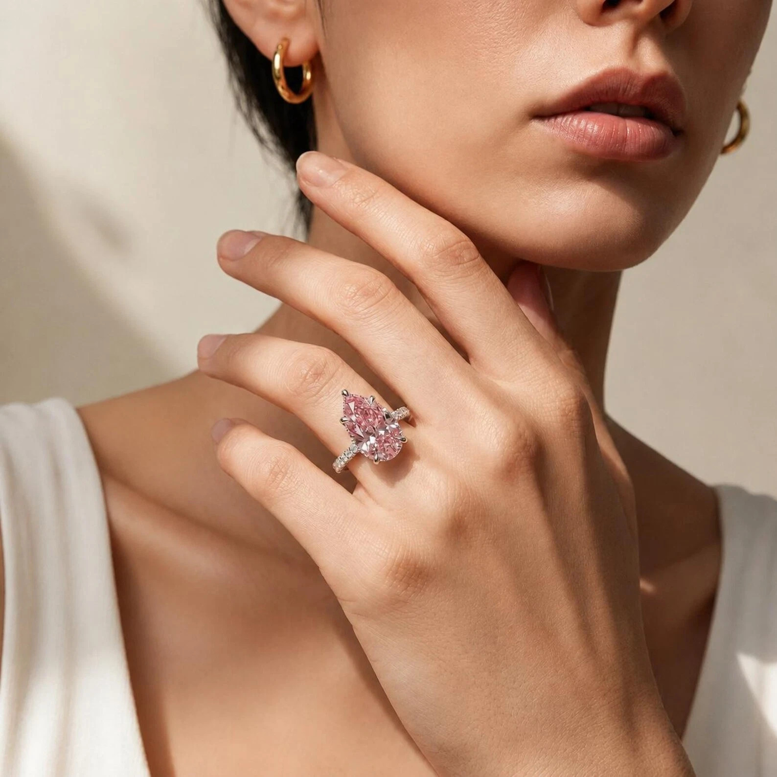 Natural Pink Sapphire & Diamond Wedding Gift Ring 14k Yellow Gold (Import Free)