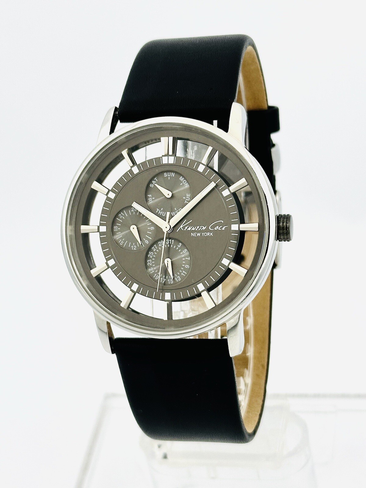 Kenneth Cole NY. KC1853 See-through transparent Mt.Grey Dial Leather Strap Watch