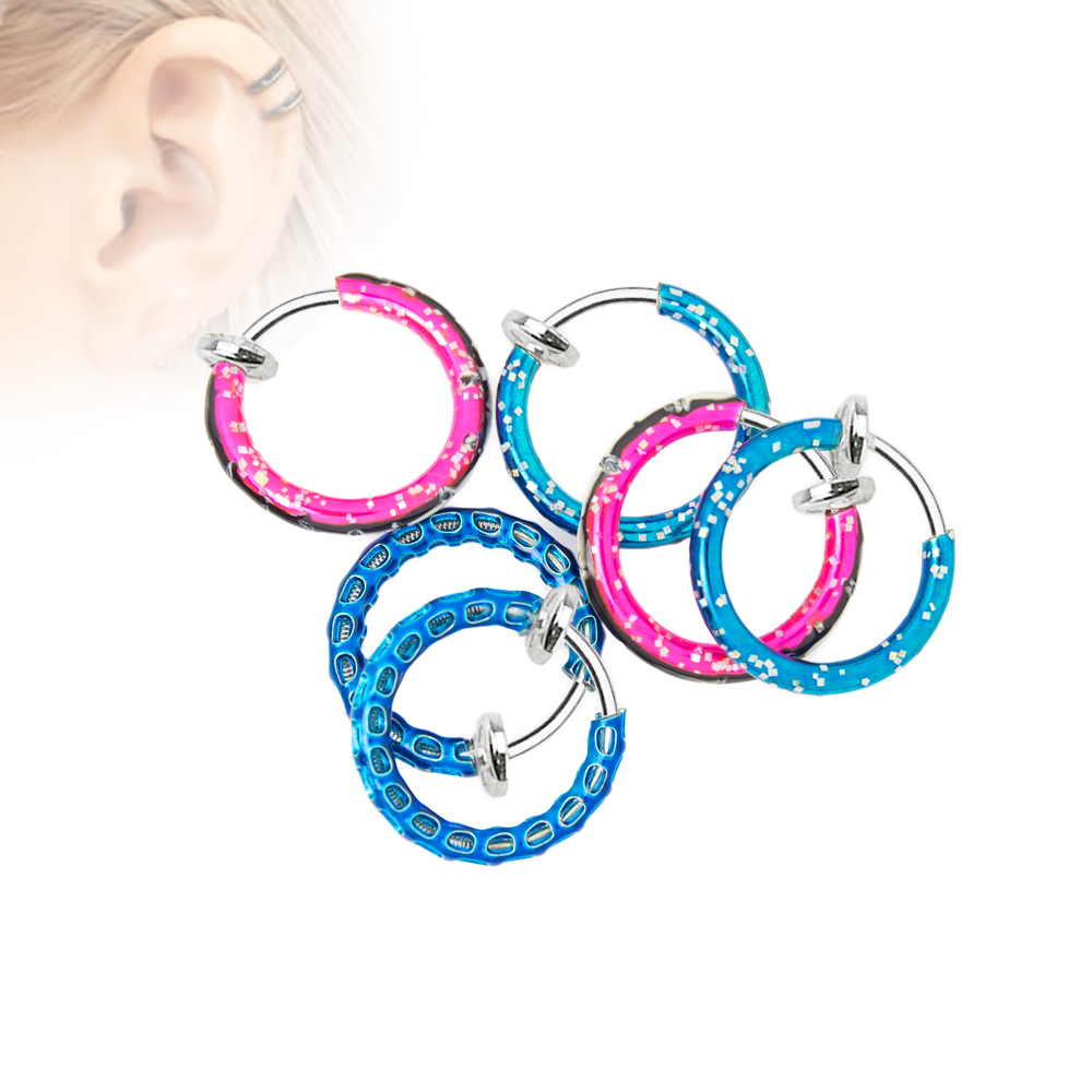 Non-Piercing Hoops – 6-Pack – Perfect for Nose, Lip, Ear, Cartilage – All Ages