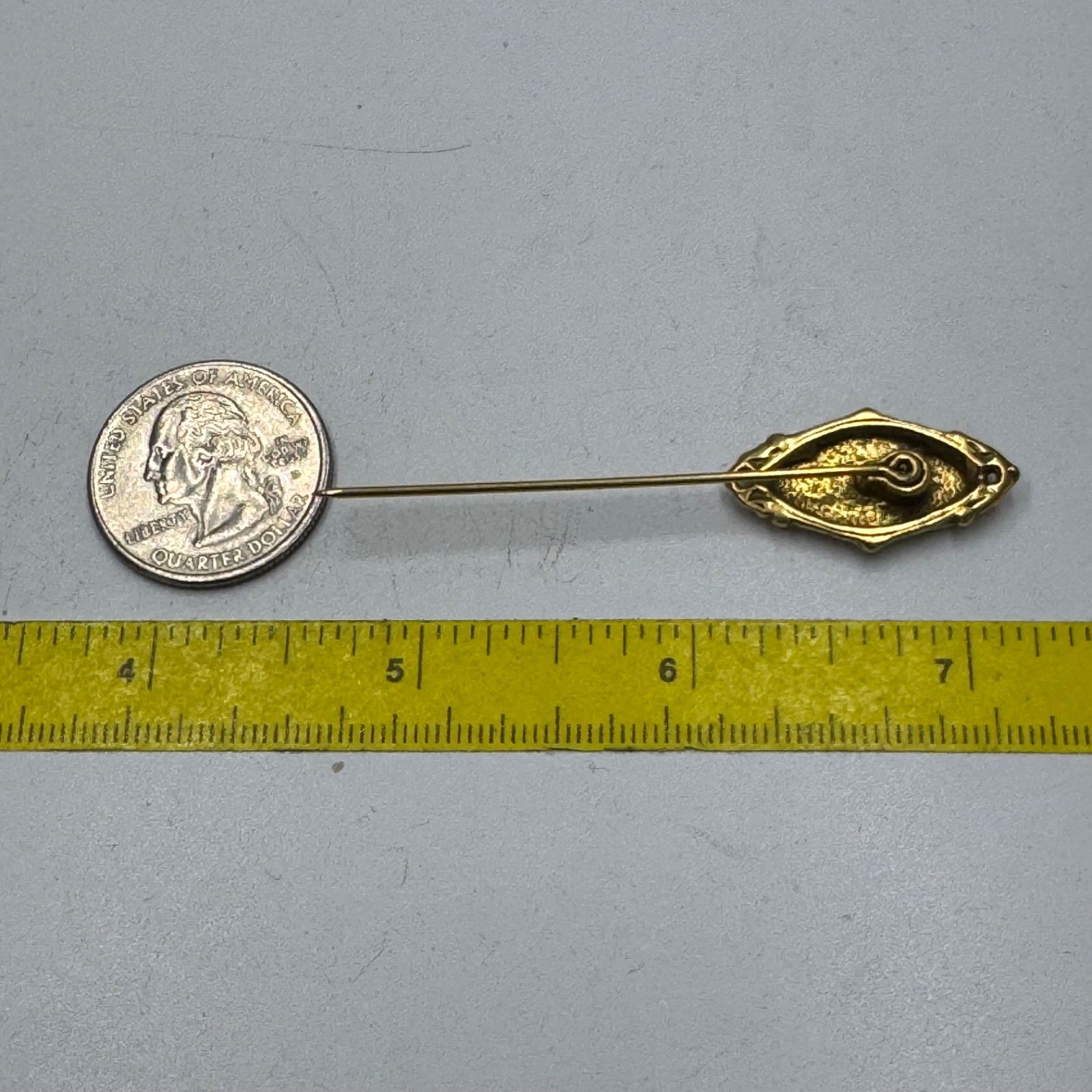 Vintage Victoria Revival Gold Tone Oval Stick Pin Starburst Crystal Accent