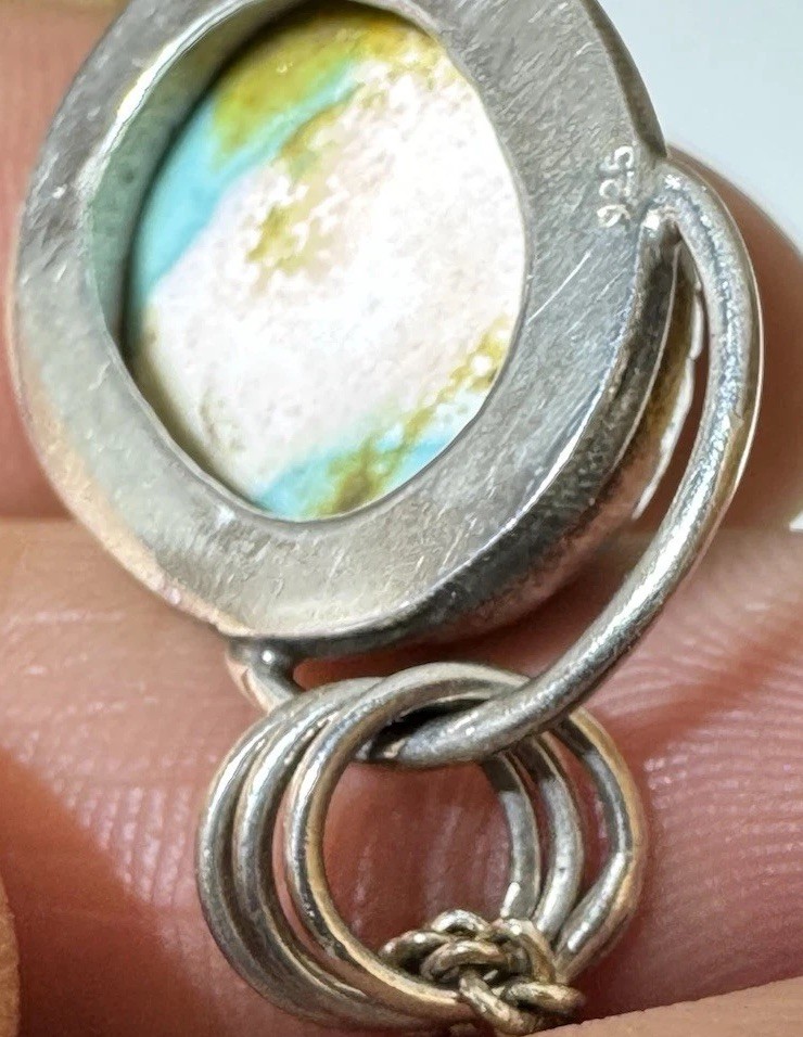 VTG Sterling Silver Turquoise Pendant Elka Sterling 16″ Necklace Lobster Claw