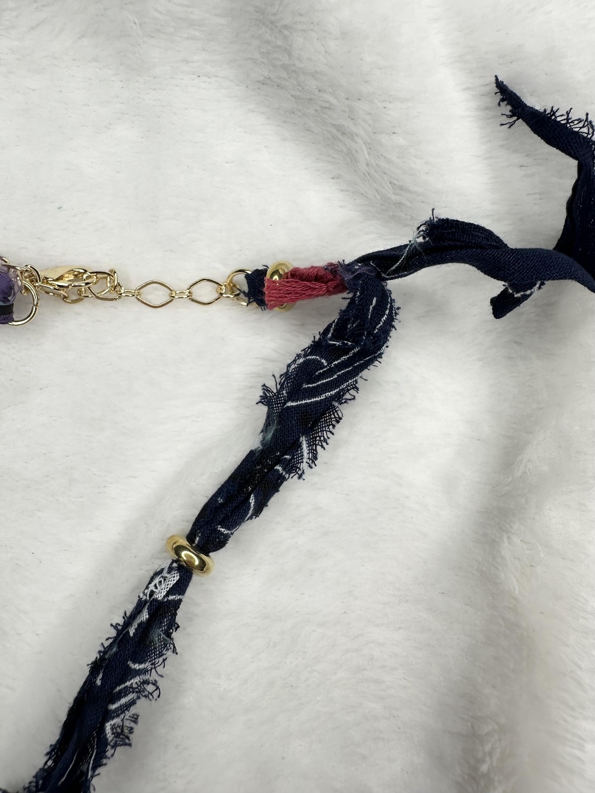 NEW Free People Boho Cowrie Shell Fabric Mixed Media Necklace Gold Adjustable