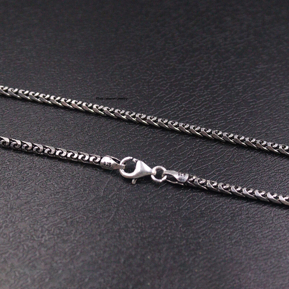 Pure S925 Sterling Silver Chain Women Men Round Wheat Link Necklace 21.6inch