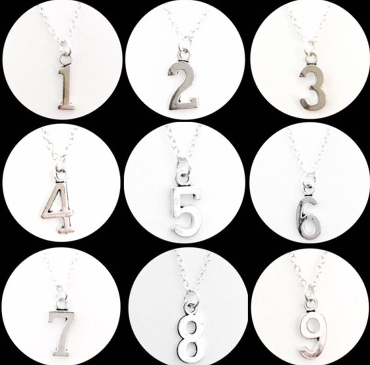 Silver Number Charm Pendant Necklace 1-21 2 3 4 5 6 7 8 9 Sterling Plate Chain