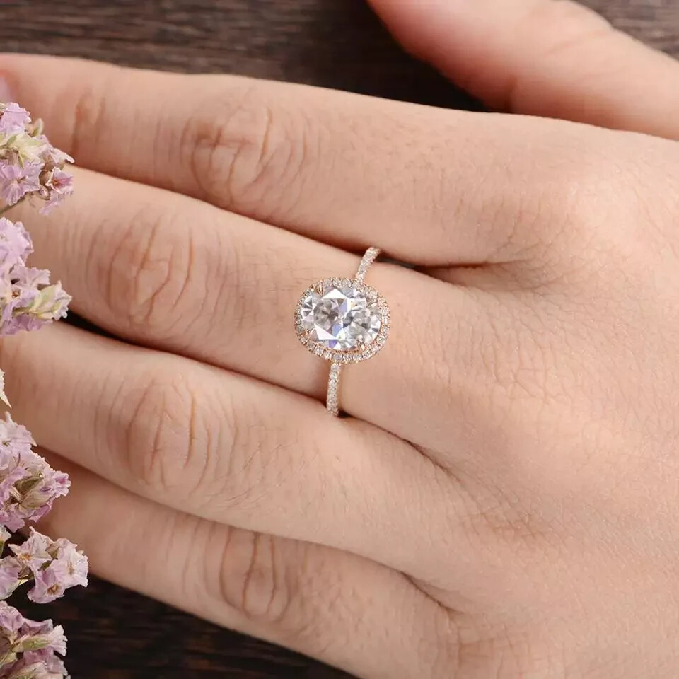 3Ct Lab Created Halo Diamond Engagement Wedding Ring 14K Rose Gold Finish