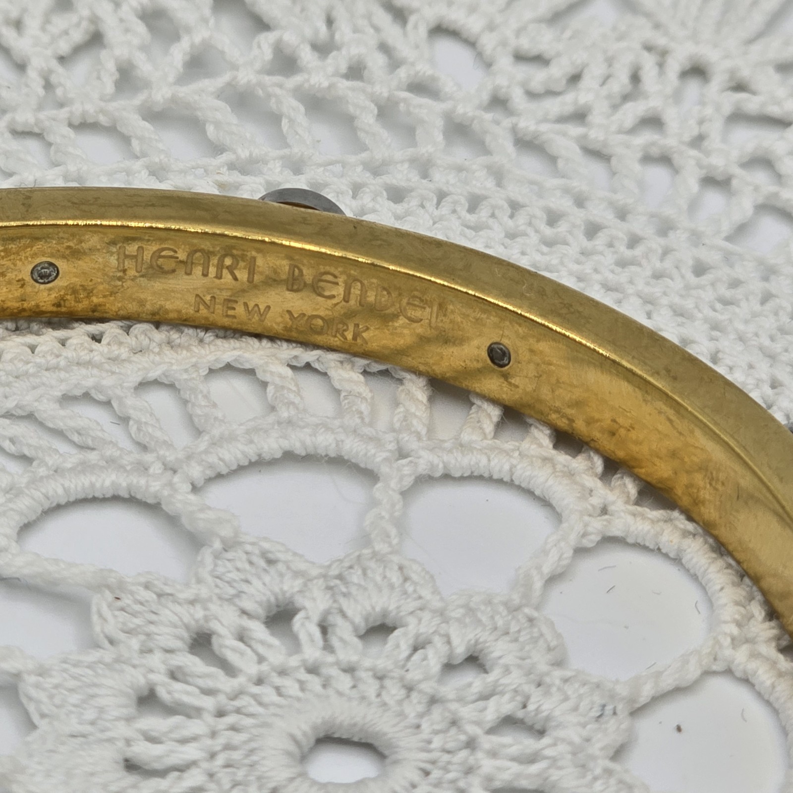 Henri Bendel Gold Tone Hinged Bangle Bracelet Rhinestone Oval size