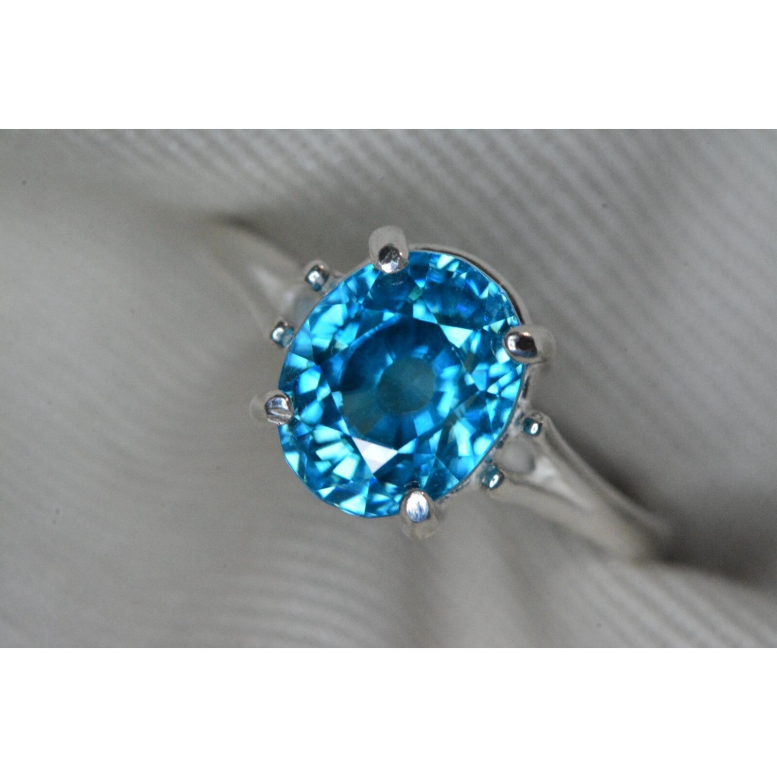 Certified 5.59ct Blue Zircon Ring Sterling Silver Solitaire Real Genuine BZ105