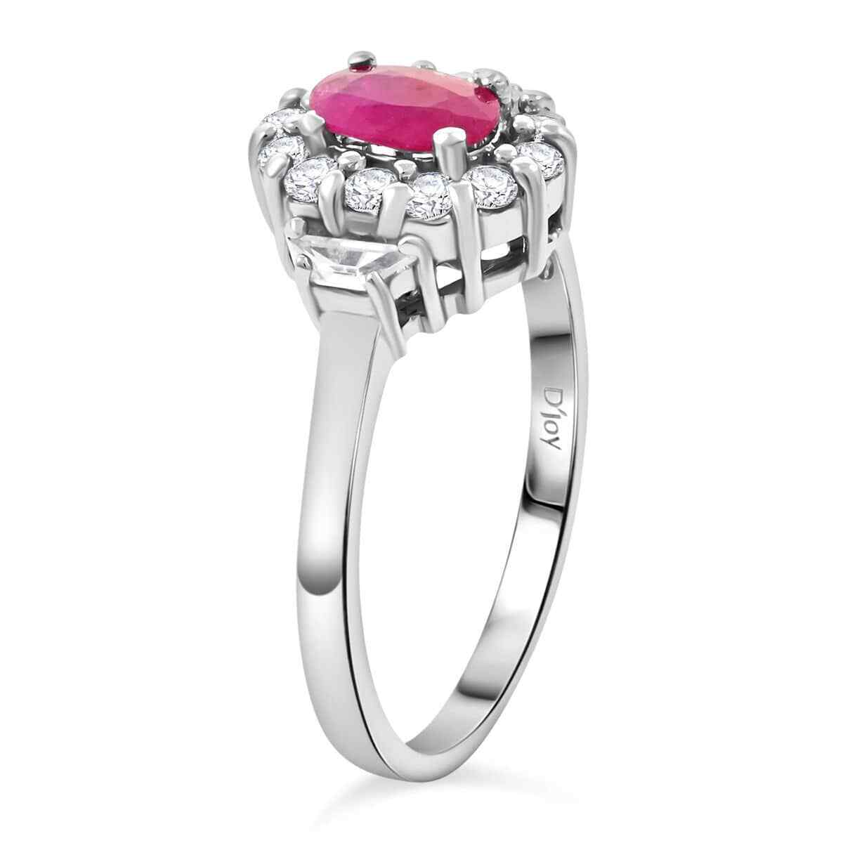 1.20ctw Premium Montepuez Ruby & Zircon Ring Platinum Plated Sterling Size 6