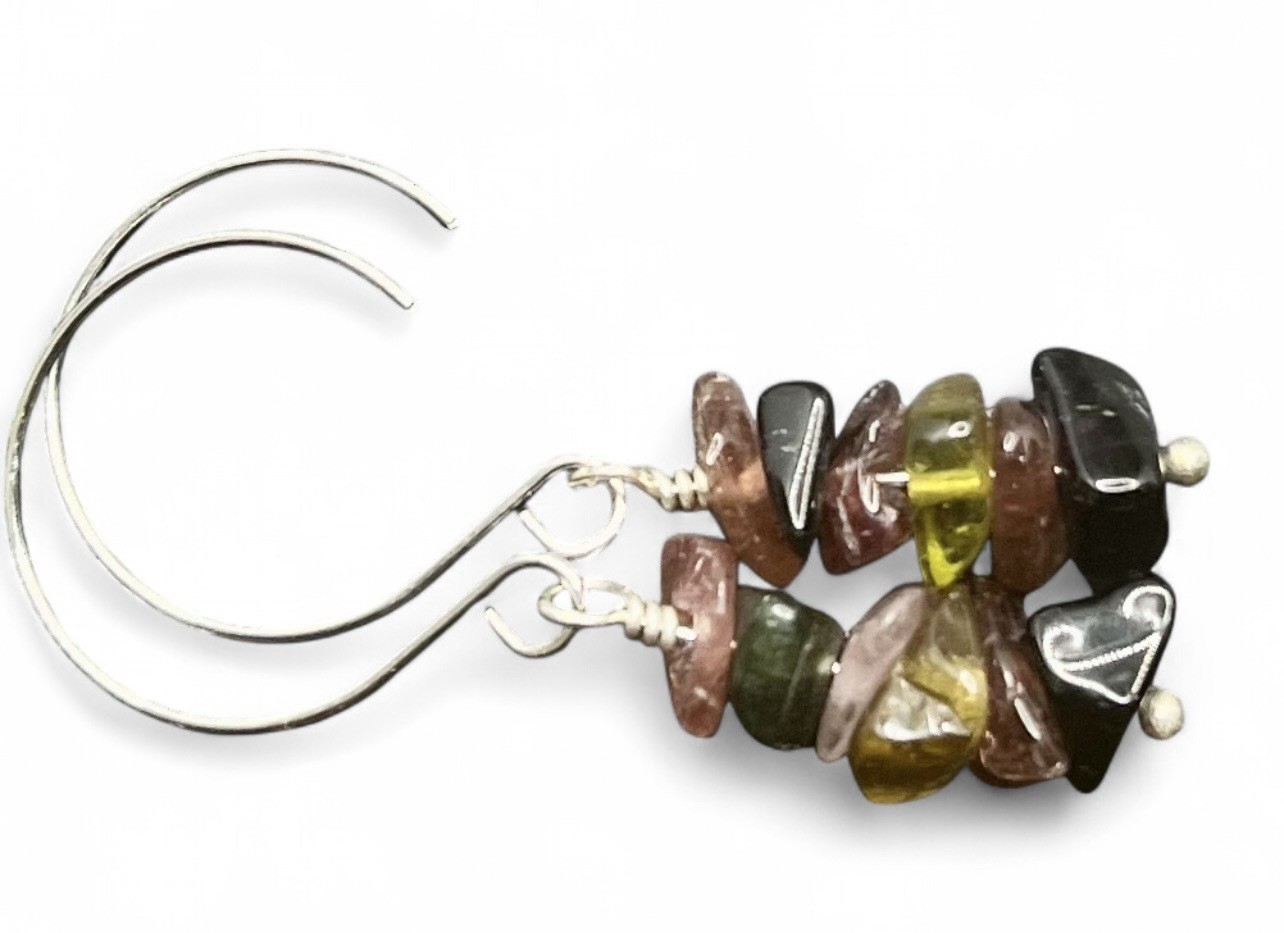 Tourmaline (Multi-Color) Black, Green, & Pink Genuine Stone Handmade Earrings
