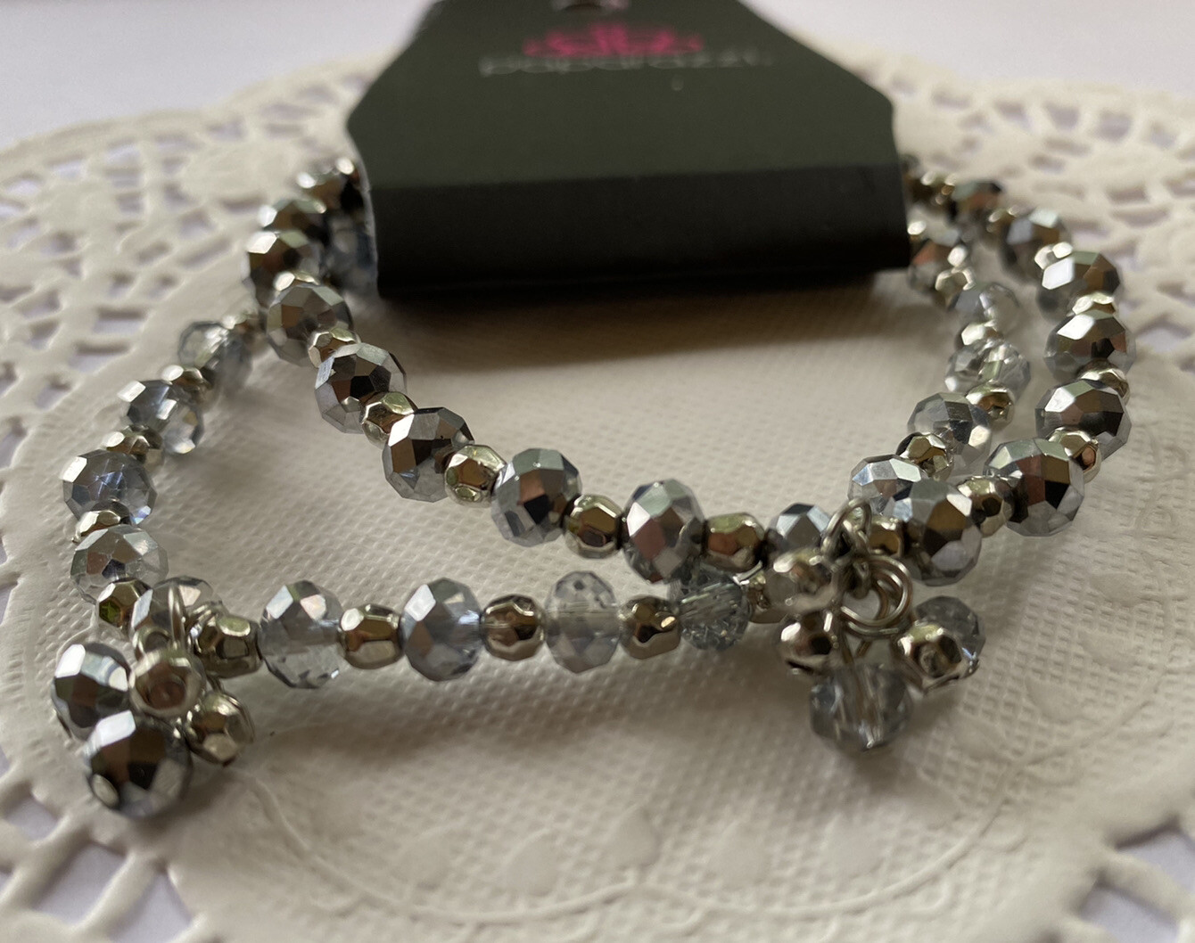 Paparazzi Sink or Shimmer Silver, Hematite, Smoky Crystal-Like Beads Stretchy