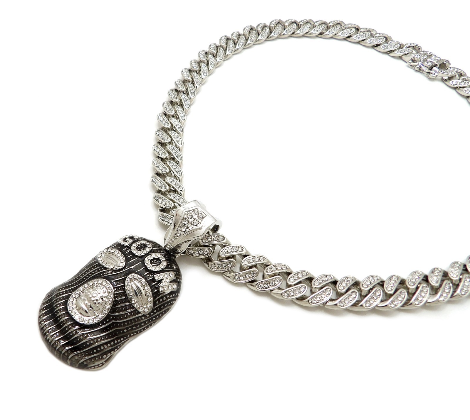 Hip Hop Goon Mask pendant & Full Iced Cubic Zirconia Cuban Chain Bling Necklace