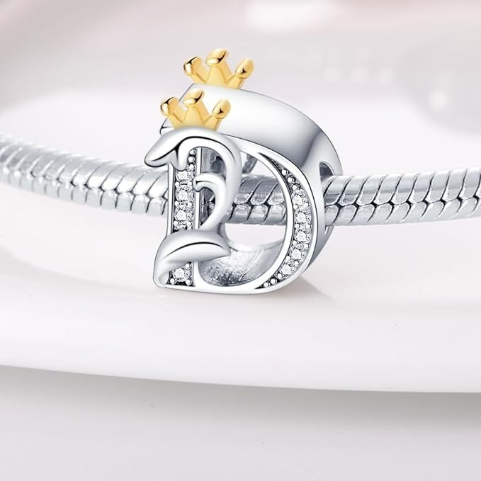 Crown D Letter Charm For Bracelet, D Letter Charm, Crown Letters Charm