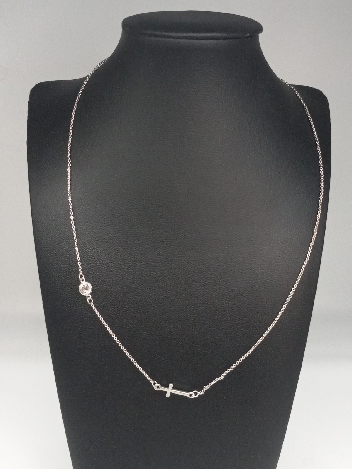 Alexa’s Angels Brand Dainty Silvertone Cross & Clear Crystal Necklace