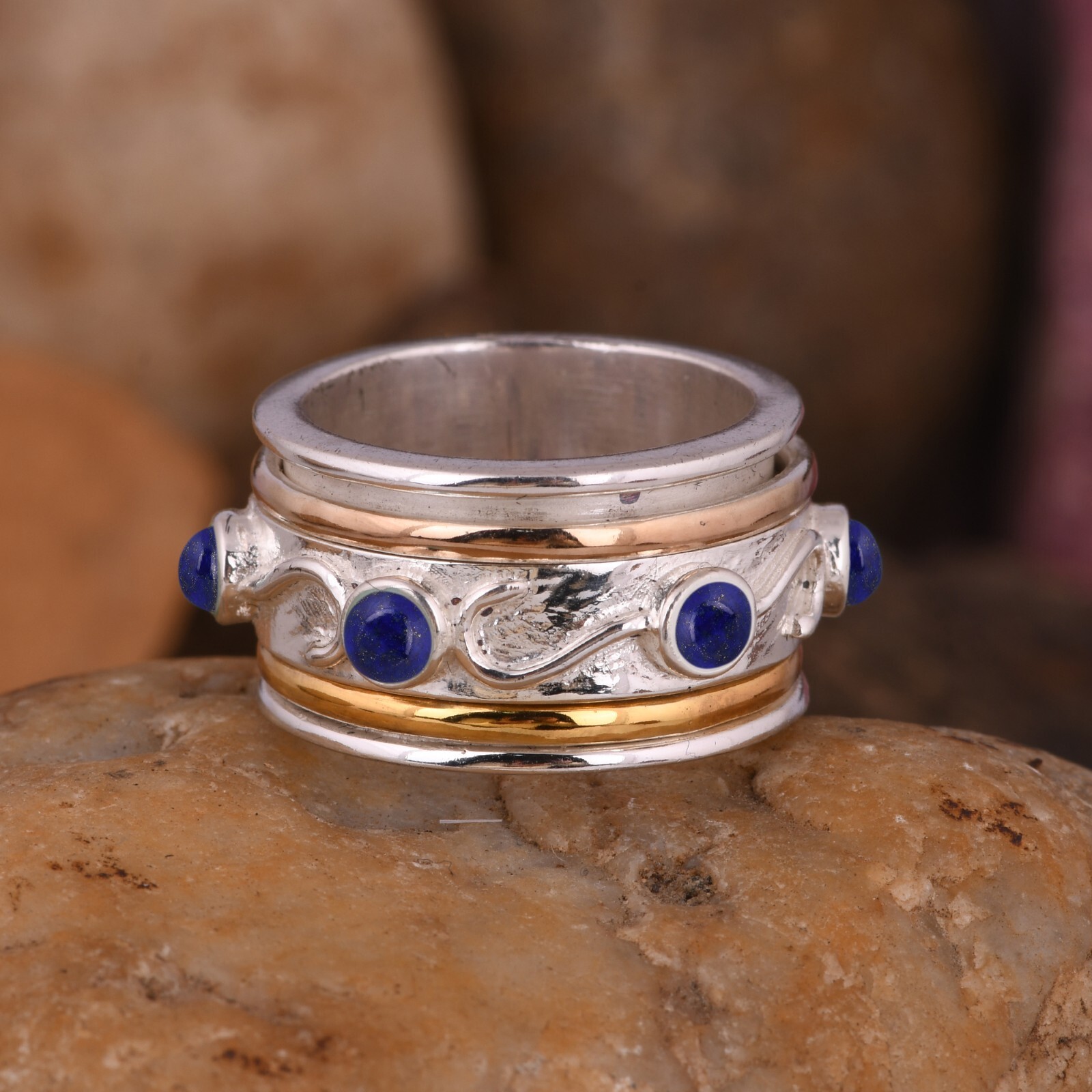 Lapis Spinner Ring 925 Sterling Silver Ring for Women, Meditation Fidget Ring