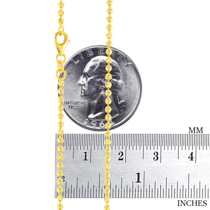 10K Yellow Gold Solid 2mm Moon Diamond Cut Ball Bead Chain Link Necklace 16″-30″