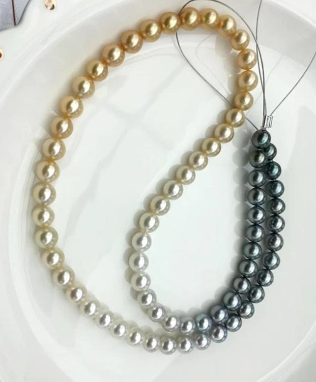Exquisite 17″8-10mm Natural south sea white gold gray black round pearl necklace