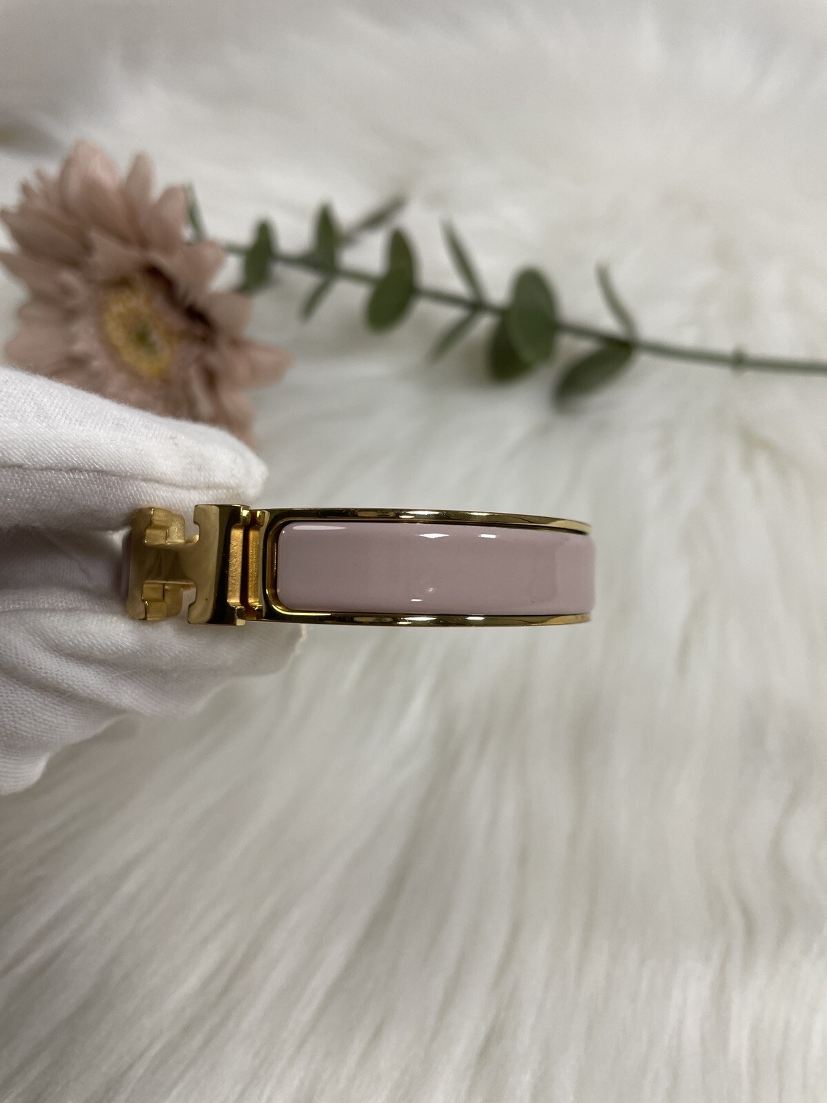 Hermes Click Clock H Logo Bracelet Pink Authen