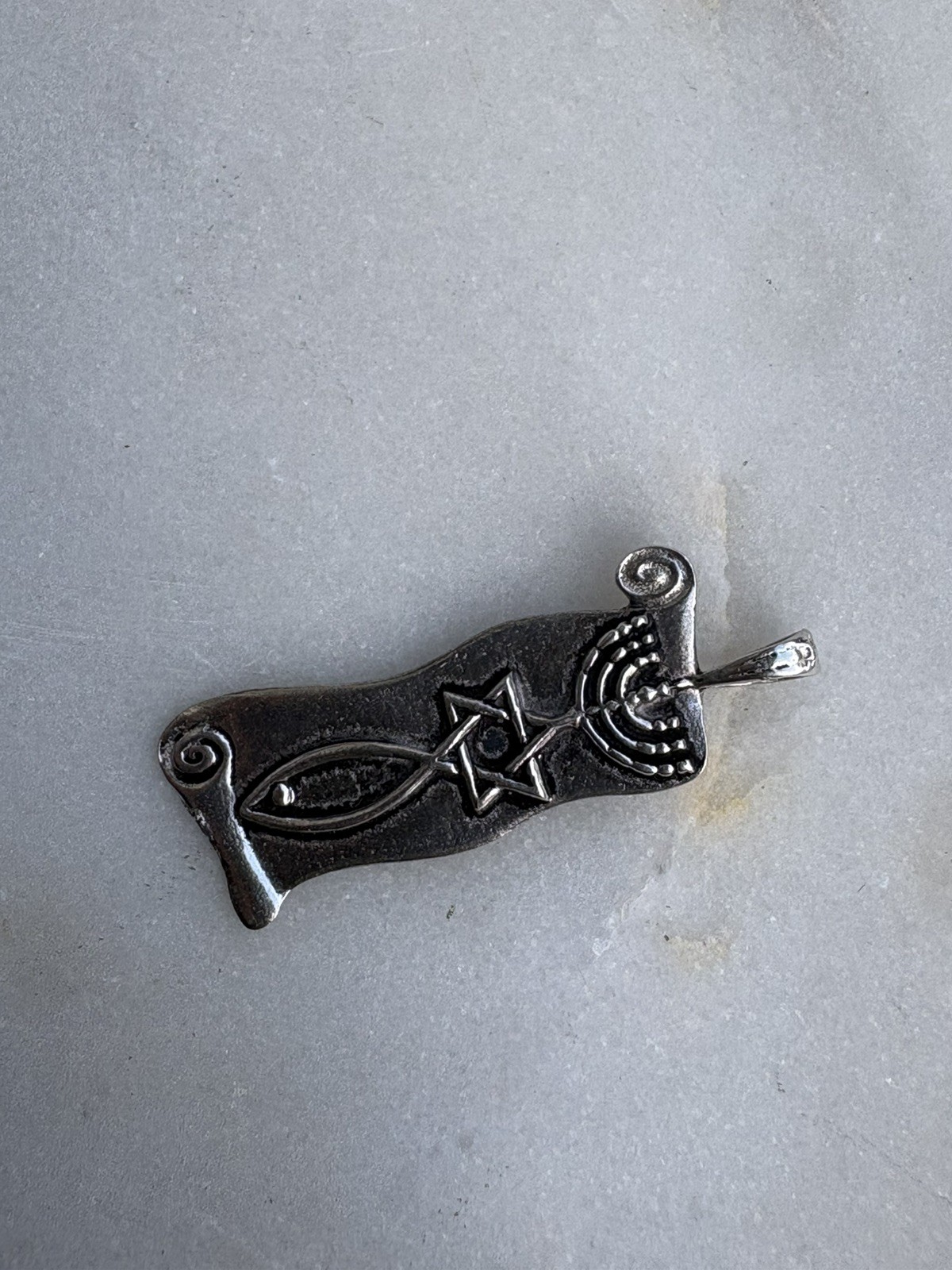 Vintage 925 Silver Messianic Seal Pendant Holy Land Grafted In Scroll Charm
