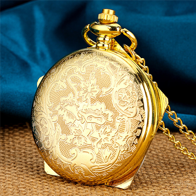 Golden Pentagon Chocolate Frog Quartz Pocket Watch Necklace Chain Birthday Gifts