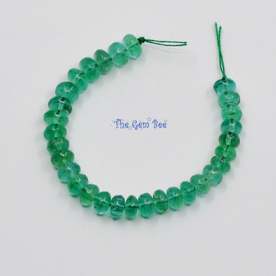 3.8mm-4.3mm Zambian TRANSPARENT Green Emerald Smooth Rondelle Beads 3″ Strand