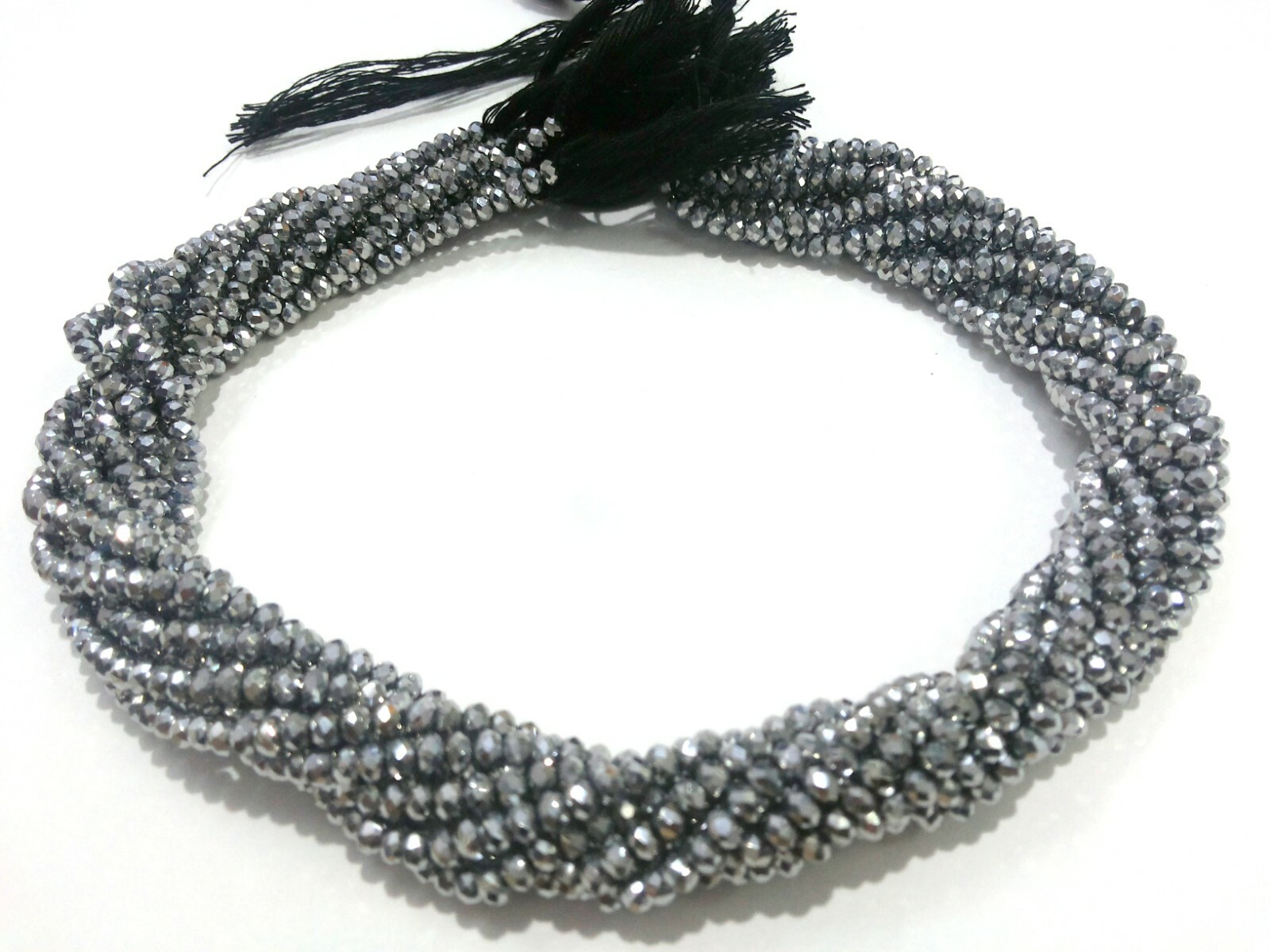 5-25 Strand Silver Coated Quartz Rondelle Faceted 3-4mm Loose Beads 12″inch
