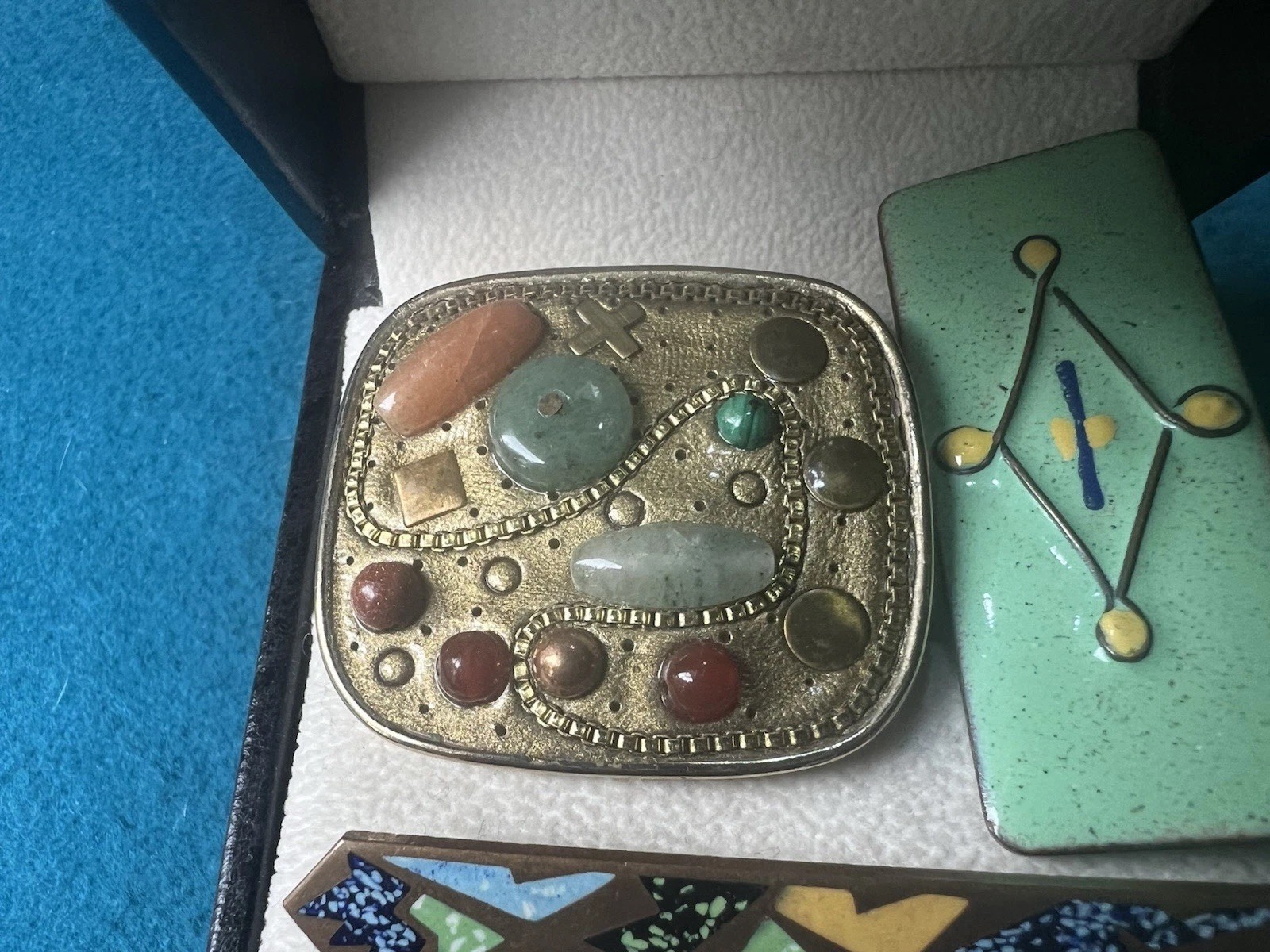 Vintage MCM Brooch Pin Lot Square Enameled Copper Abstract Art Michael Golan H13