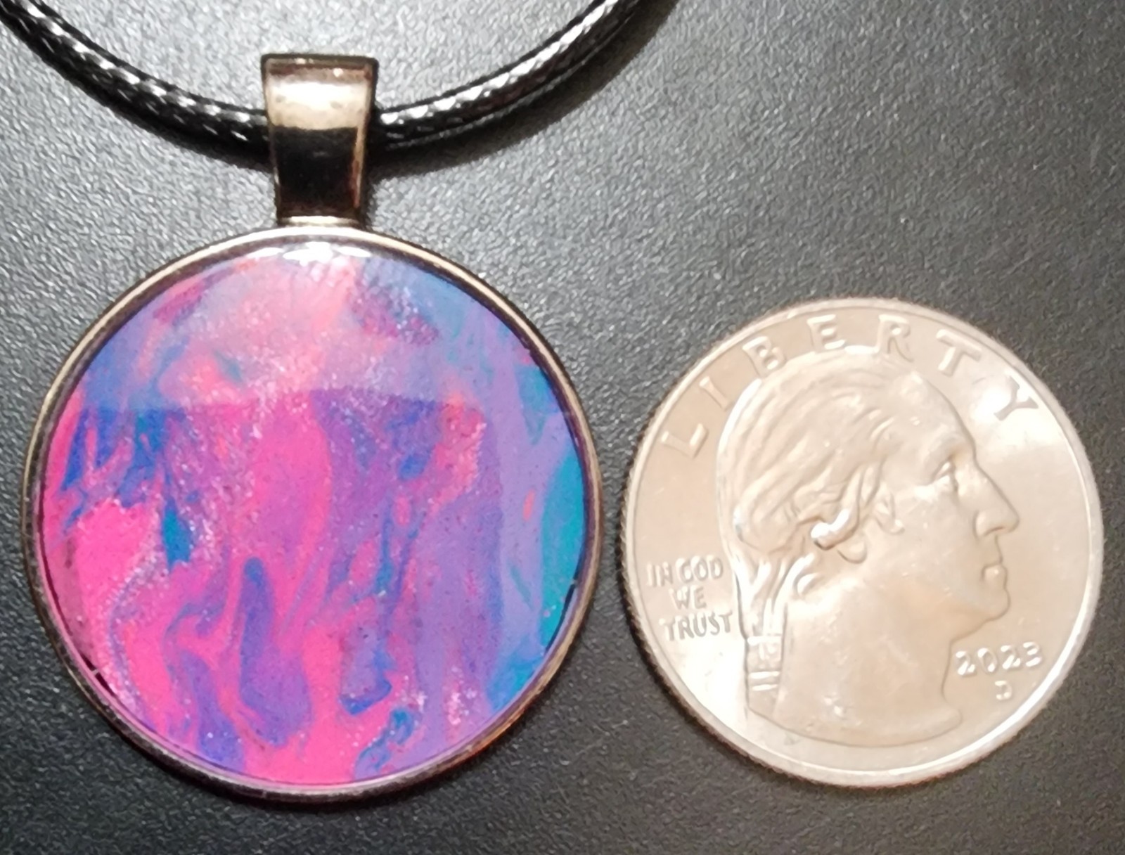Handcrafted Acrylic Paint & Resin Pendant Faux Leather Adjustable Lobster Clasp