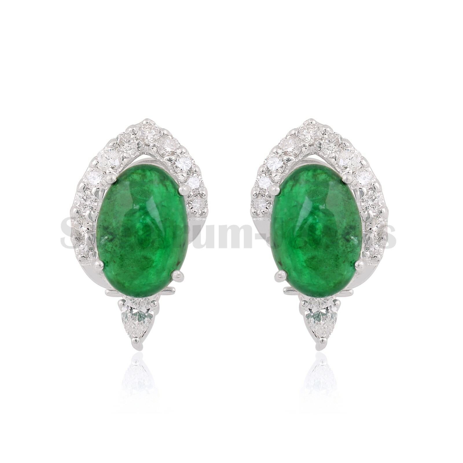 7.89 Tcw Zambian Emerald H/SI Diamond Oval Stud Earrings 18k White Solid Gold