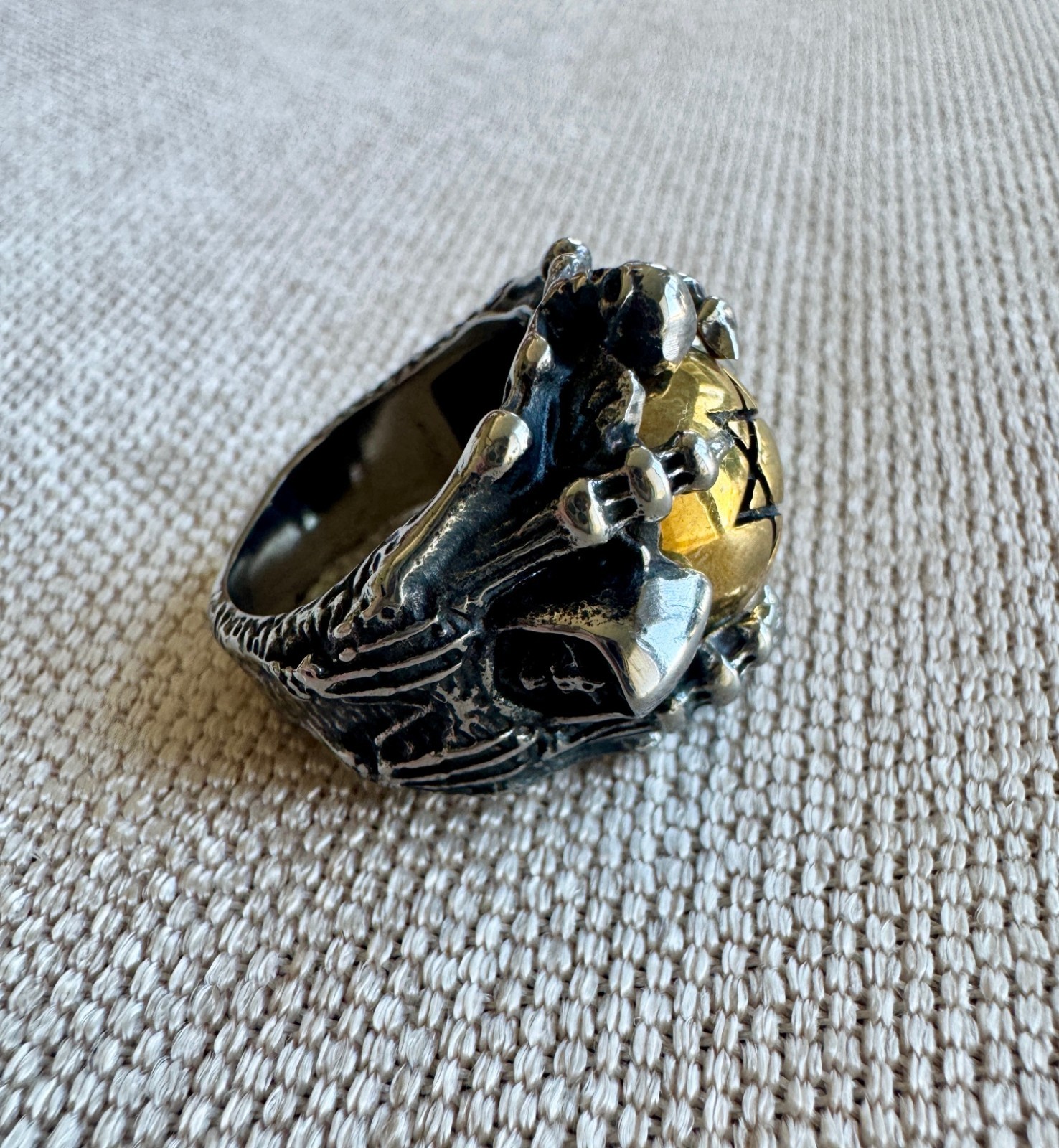 Hexagram star Hand Devil Reaper Skull Ghost Gothic Biker Silver man Ring