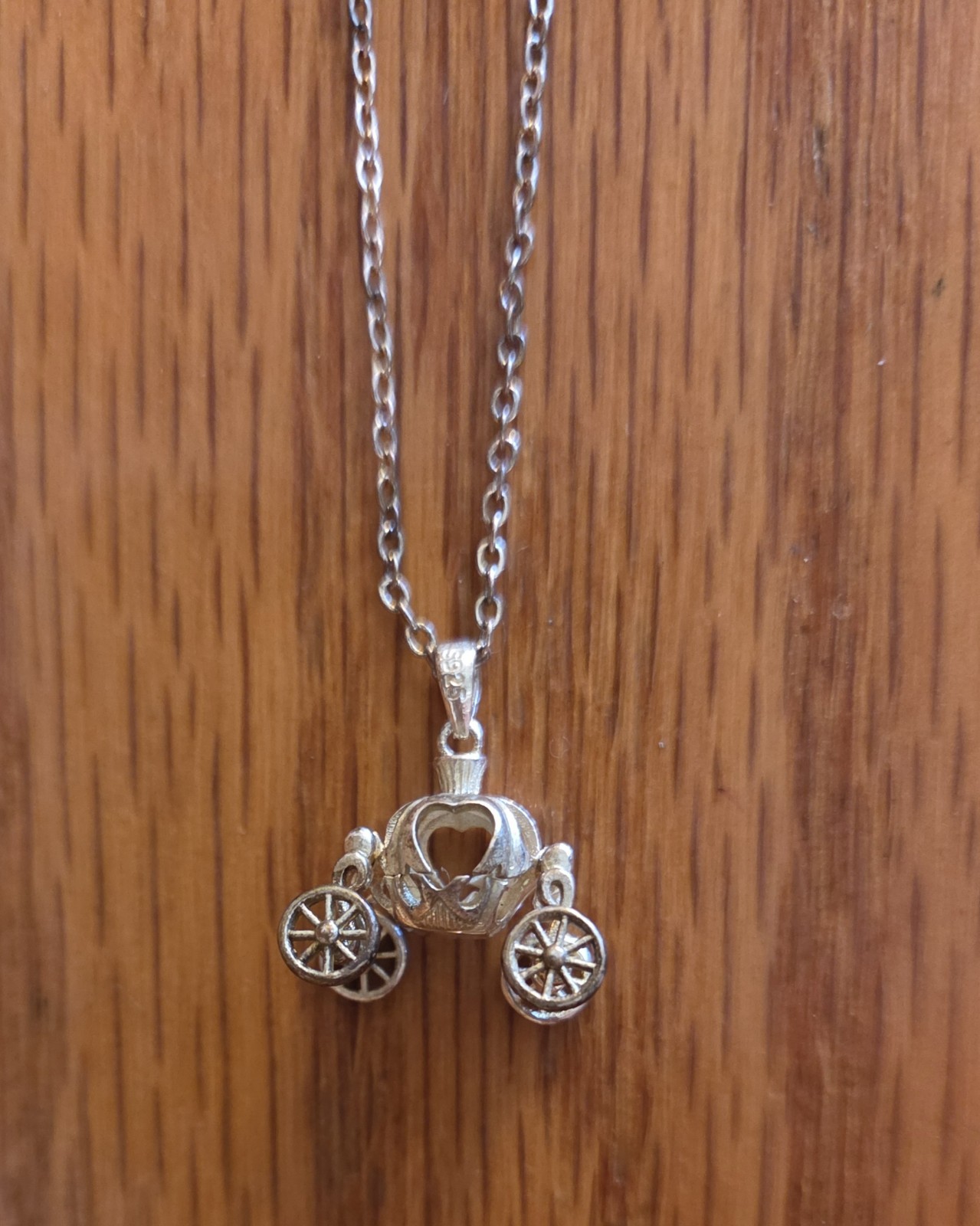 Girls Sterling Silver 925 Cinderella Pumpkin Carriage Necklace Silver &Gold Tone
