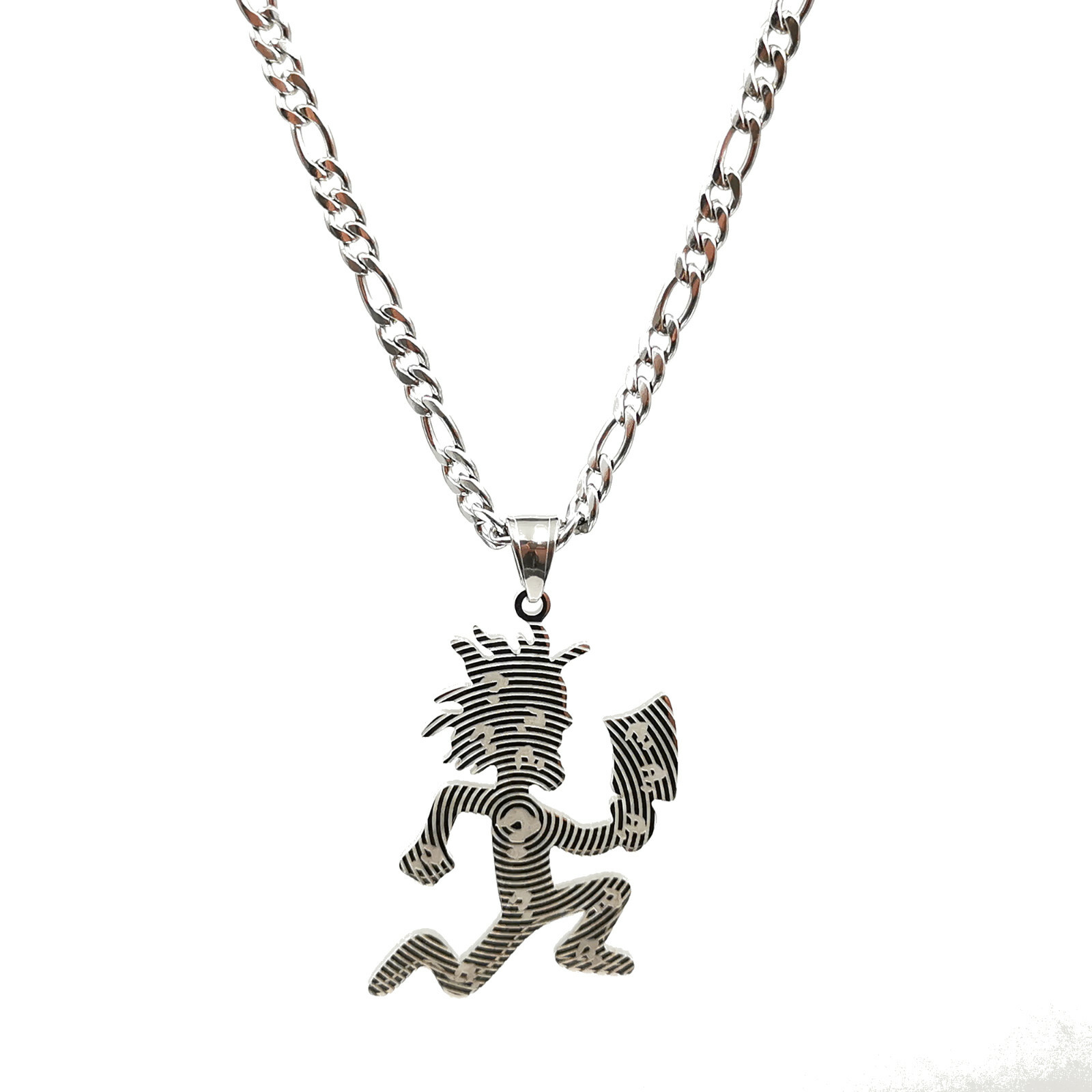 ICP Silver Large Etched Out Hatchet Man Charm Juggalo/Juggalette Necklace 24”