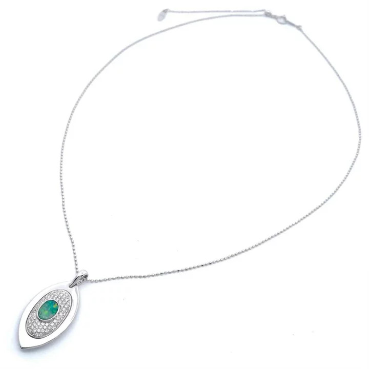 18K White Gold K18WG 0.5ct Opal 0.27ct Diamond Pendant Necklace 4.3g Womens