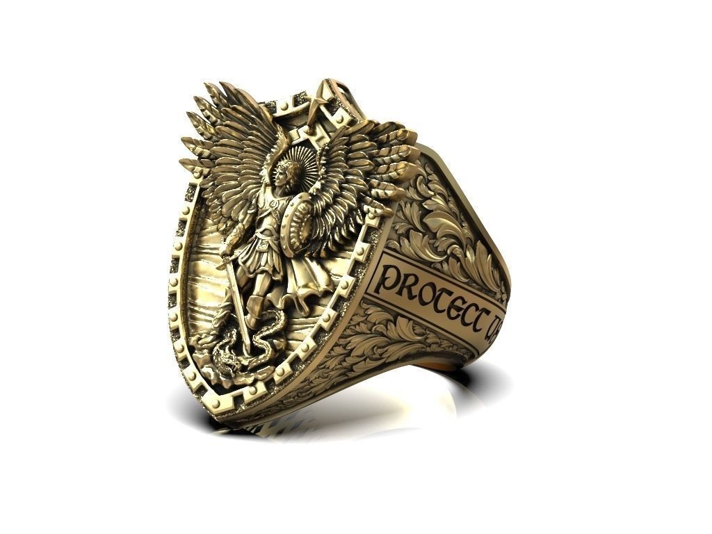 Saint Archangel Michael Dragon Wings & Inscription 925 Silver Statement Rings