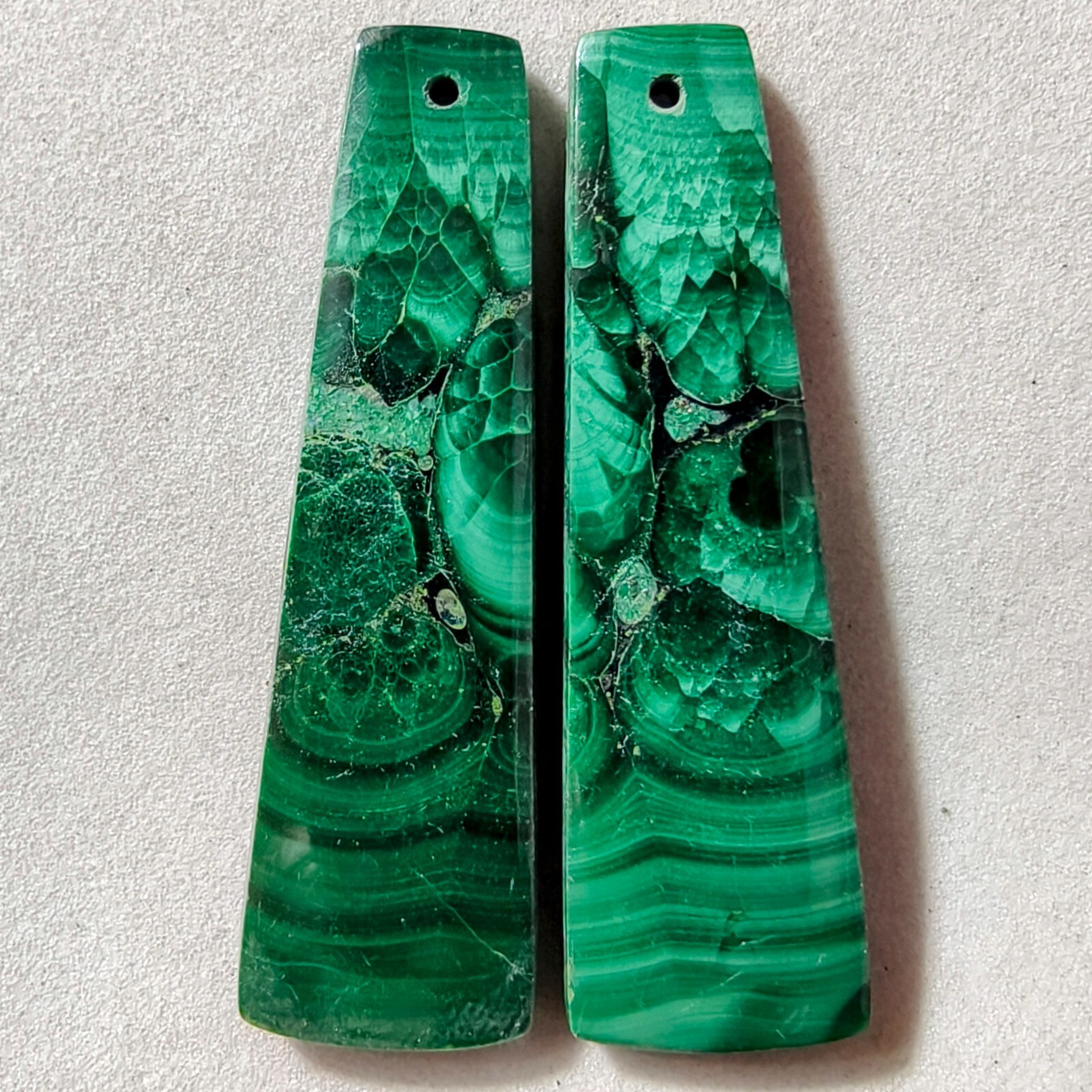 65 Cts Natural Malachite Drilled Match Pair Cabochon Gemstone 42.4 X 12.7 MM