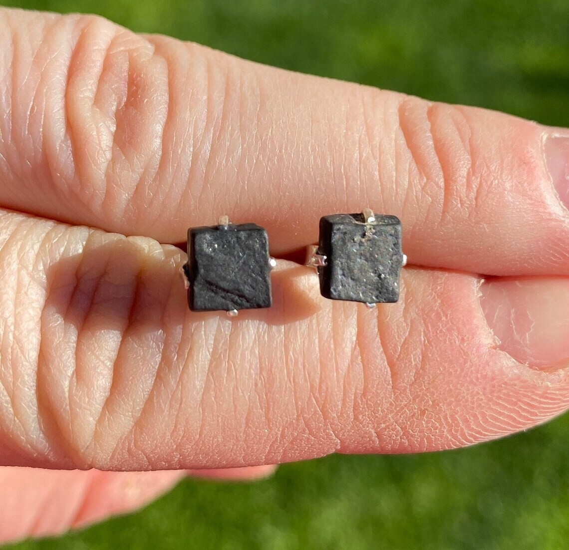 Raw Shungite Stud Earring 925 Sterling Silver Handmade Jewelry For Girls