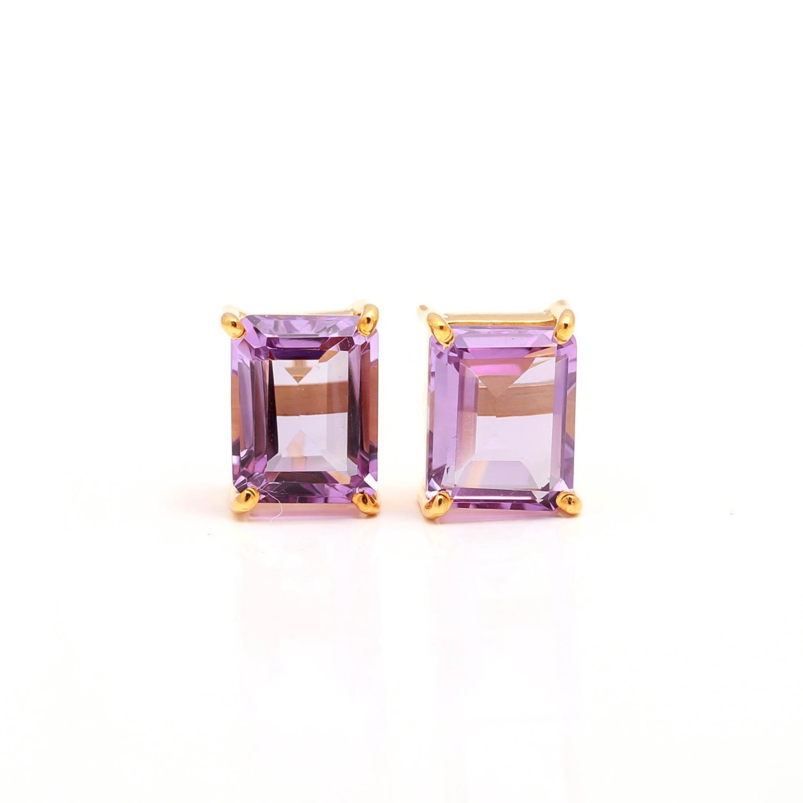 Natural Pink Amethyst Octagon Stud Earring Gold Fill Solid Silver Unique Jewelry