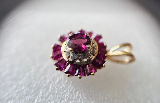 1.50 Ct Estate 14K Yellow Gold Lab Created Ruby & Diamond Halo Pendant