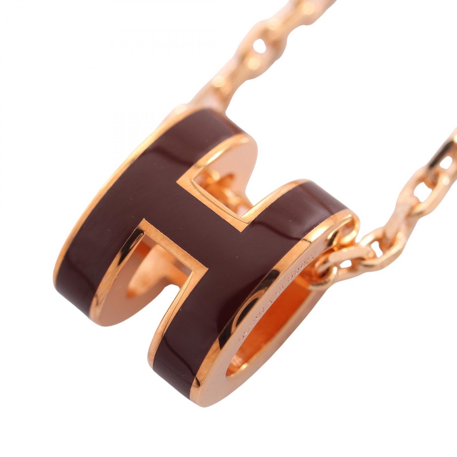 HERMES MINI POP H Necklace Pendant Gold Plated Bordeaux Used Women