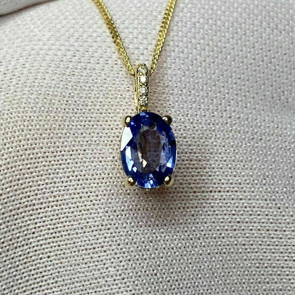 2Ct Oval Cut Blue Sapphire Solitaire Pendant 14K Yellow Gold Finish Free Chain