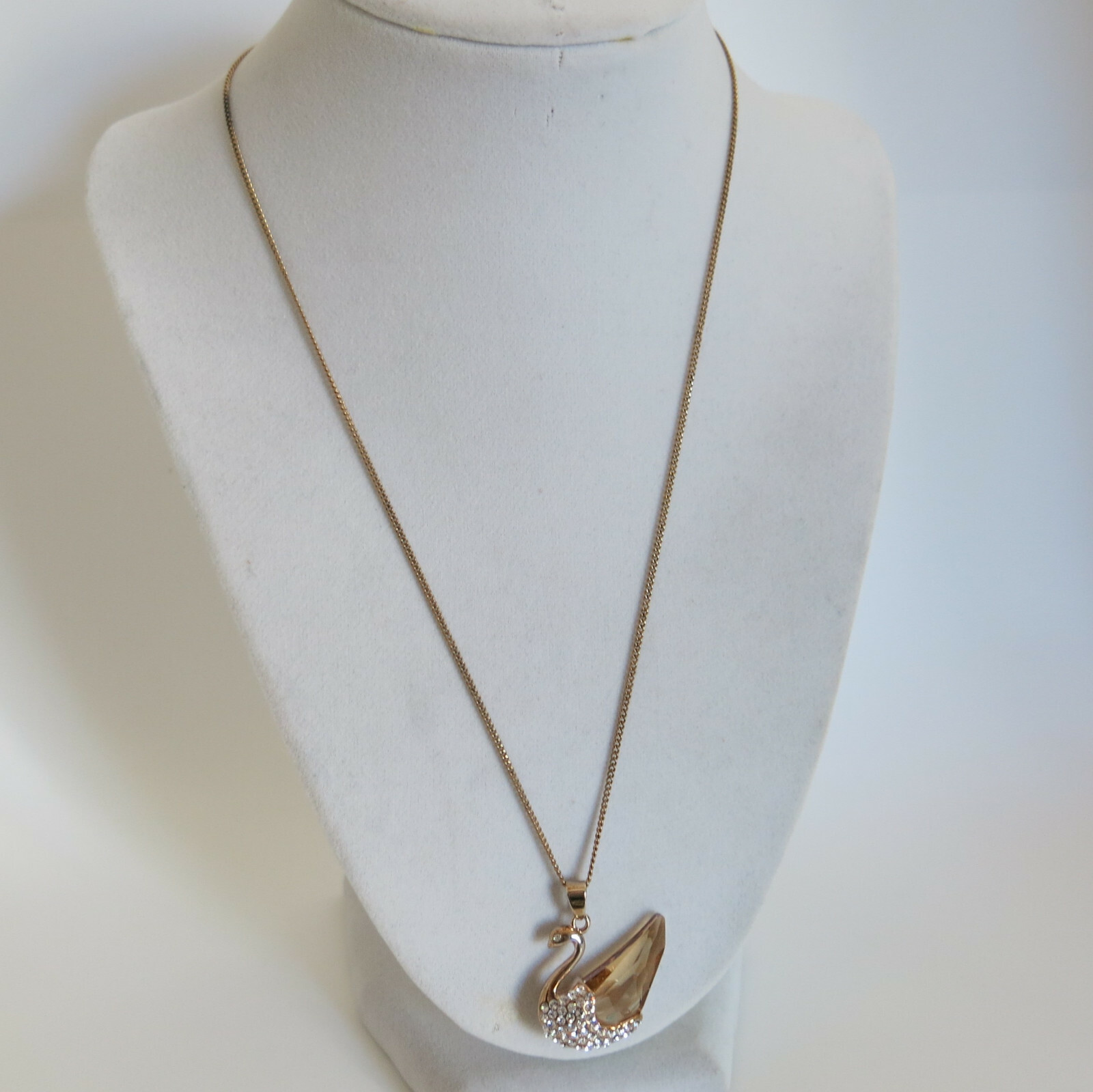 Swarovski Crystal Swan Pendant in Gold Tone Metal & Gold Filled 19 Chain [6611]