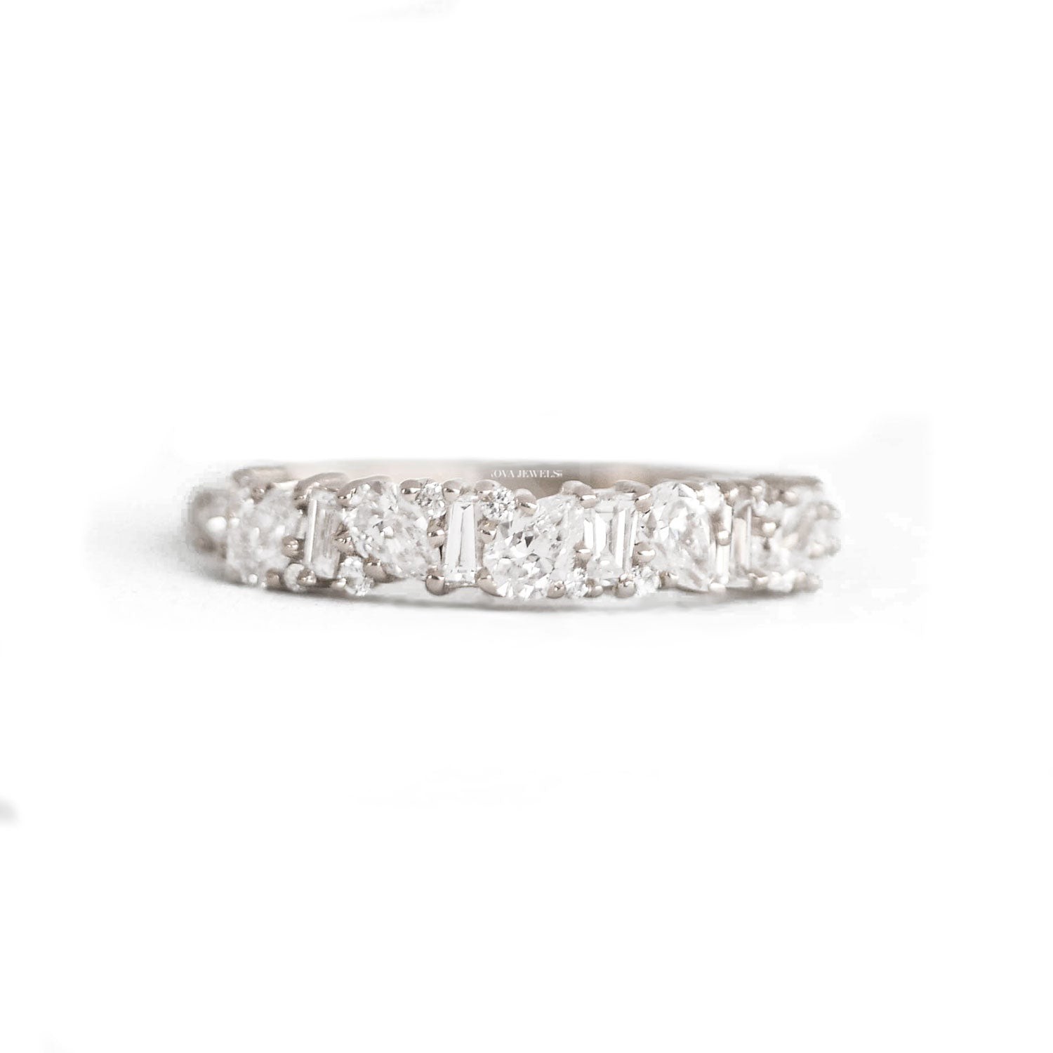 0.49 CT Pear Cut Half Eternity Moissanite Wedding Band 14K Yellow Gold Plated