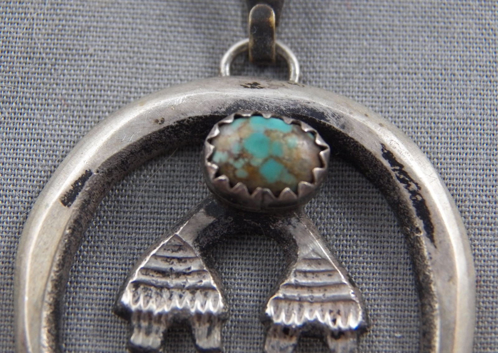 Small Vintage Signed Navajo Double Yei Naja, Sterling & Turquoise, Unique!!
